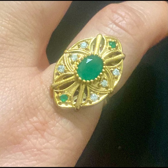 Deco 1.50ctw Emerald & Diamond Cut Sapphires Ring - Picture 4 of 4